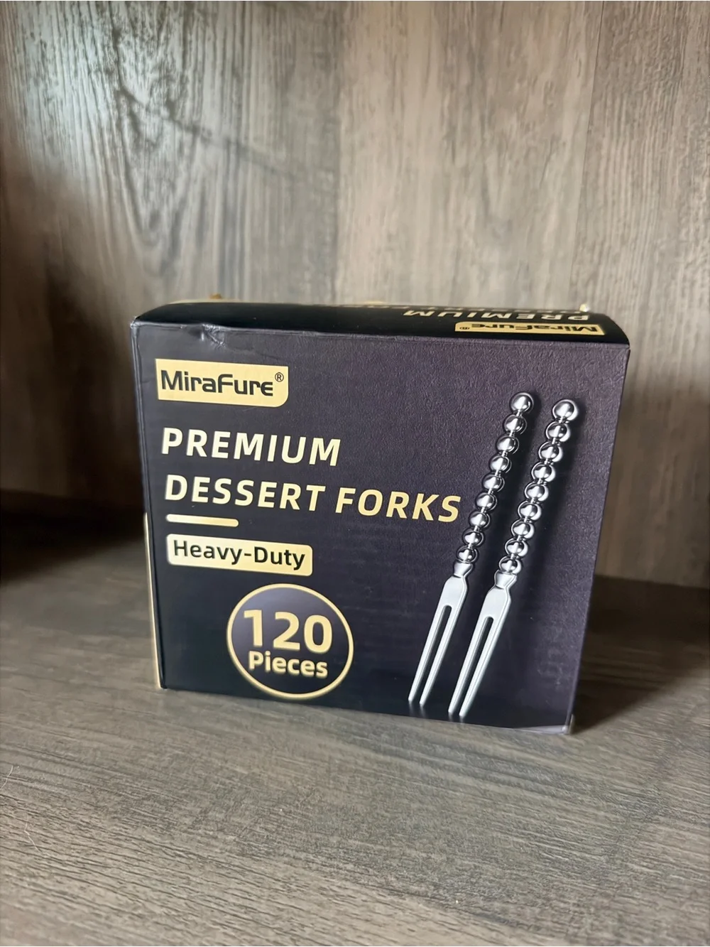 MiraFure Premium Dessert Forks - Silver and Black Packaging